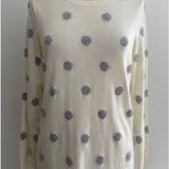 EUC Talbots Cream Sweater with Silver,Shiny Polka Dot w/Long Sleeves Scoop Neck - Picture 8 of 11
